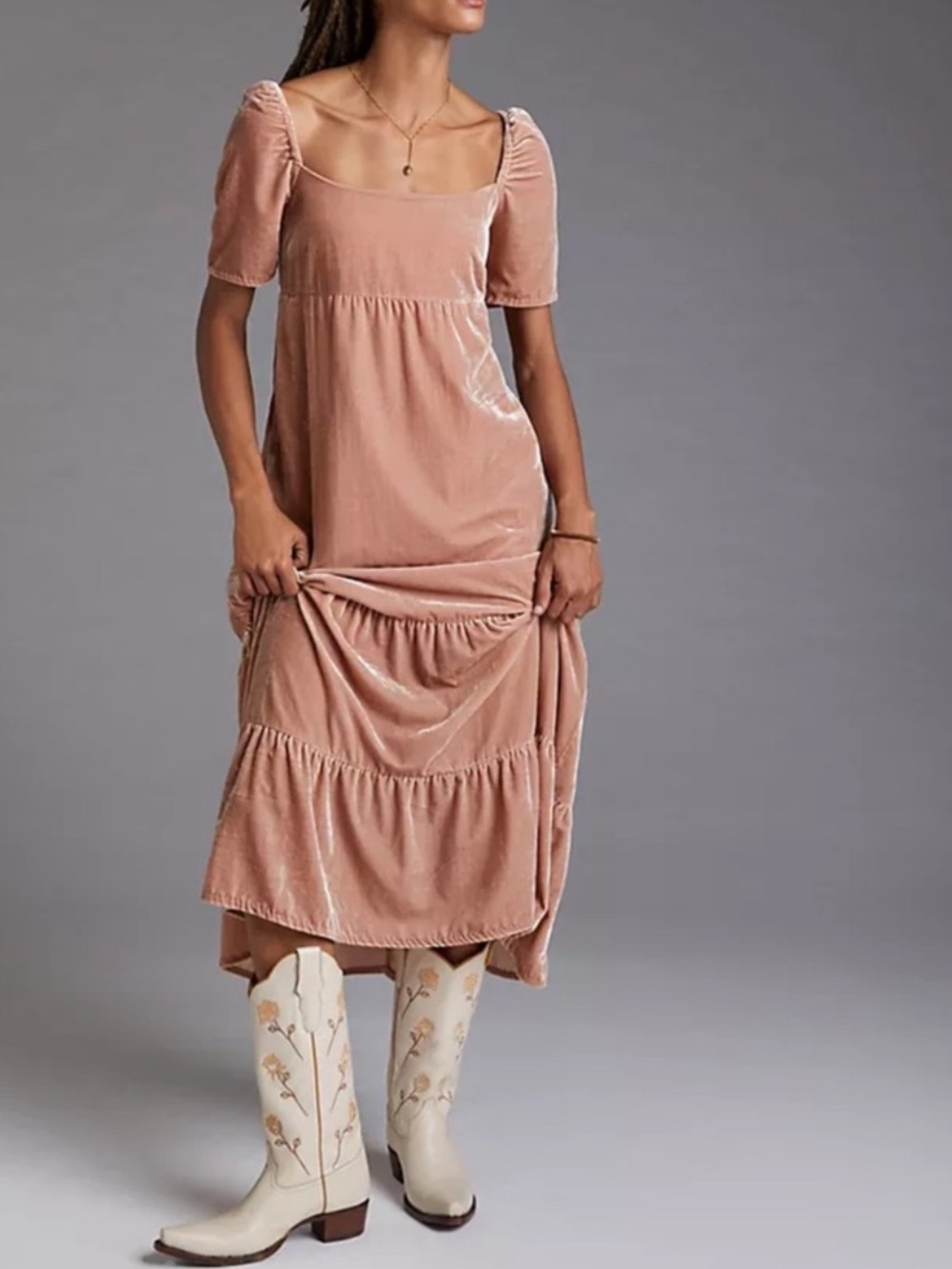 Anthropologie Velvet Empire Waist Midi Dress Size 0 Petite 0P